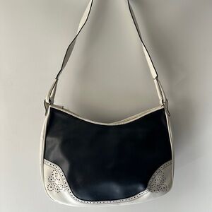 Vintage Salvatore Ferragamo “Spectator” Handbag. White and Navy Leather